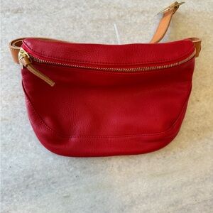Clare V natural grain leather deep red (camel/tan leather lining) Fanny pack.